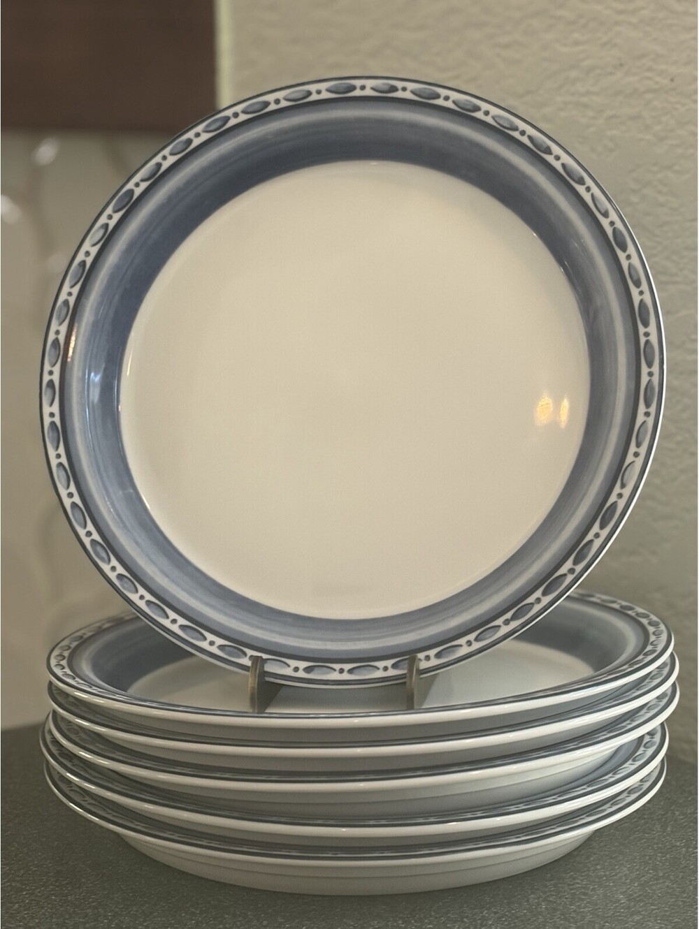Set 6 Retired Dansk Bistro Cafe Belgian Blue 8.5” Salad Plates, Made in Portugal